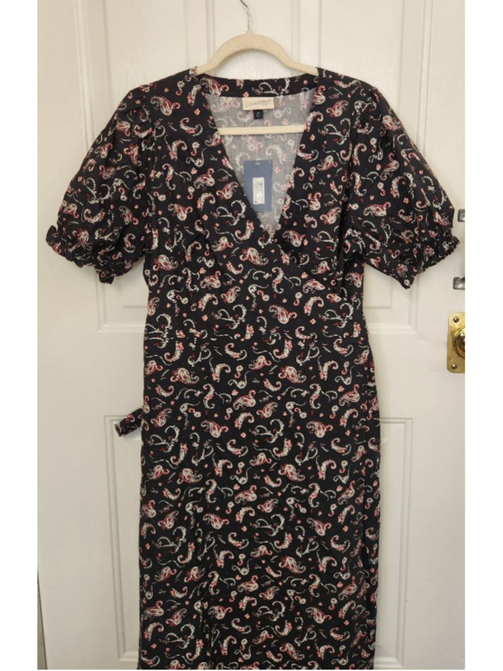 Universal Thread Puff Short Sleeve Midi Wrap Dress Black Paisley size XXL